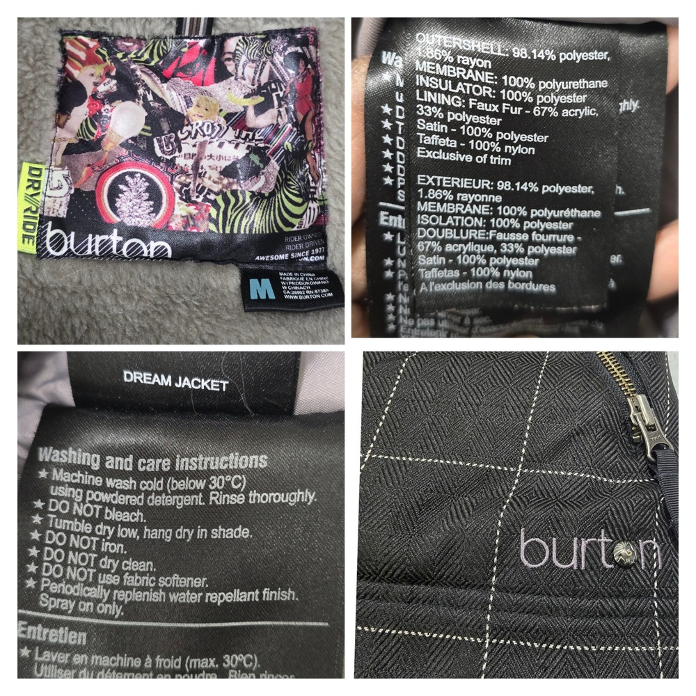 Burton Dream Jacket Black Grid Pattern Hooded Win… - image 4